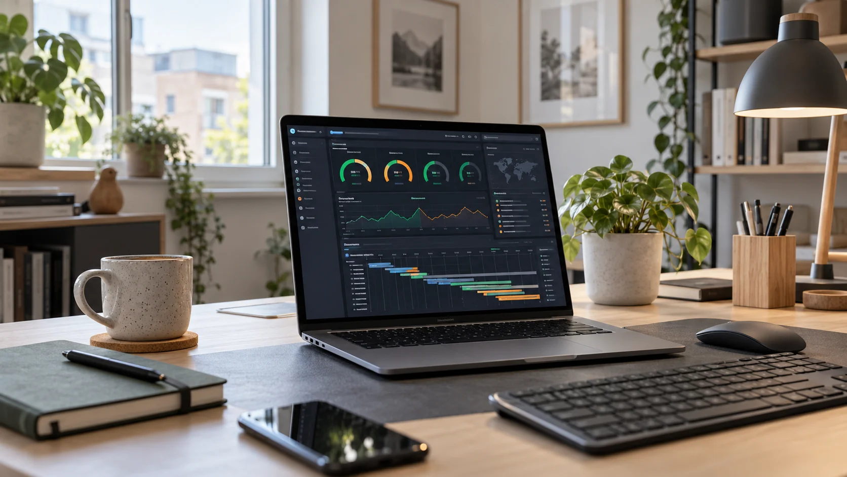 Core Web Vitals-måling på laptop med hastighedsgrafer for en hjemmeside